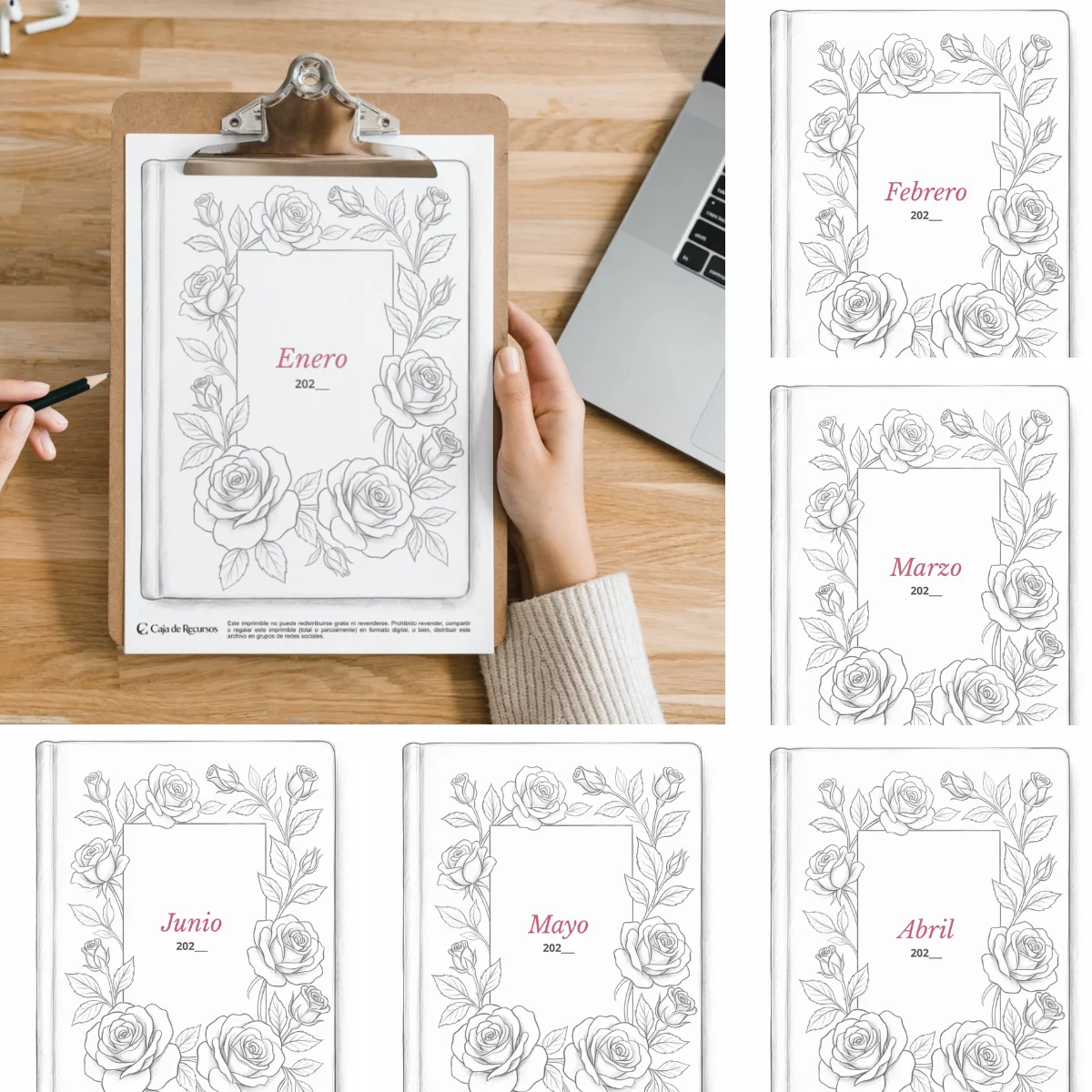 Portadas mensuales para trackers - diseño floral